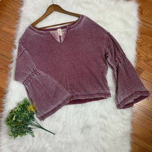 We The Free People SZSmall Womens Shirt Distressed Waffle Oversized Purple